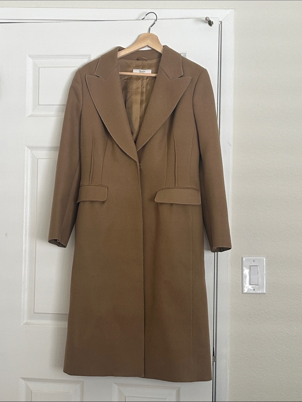 Prada Camel Brown Long Wool Trench Coat